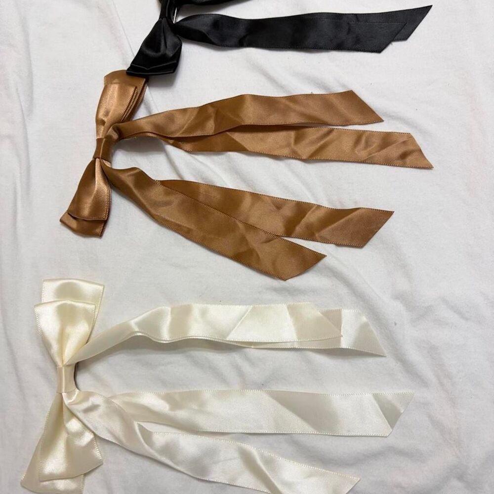 AMAZON Brown Black Cream Satin Ribbon Clip Hair Set Festival Rave Clubwear Boho